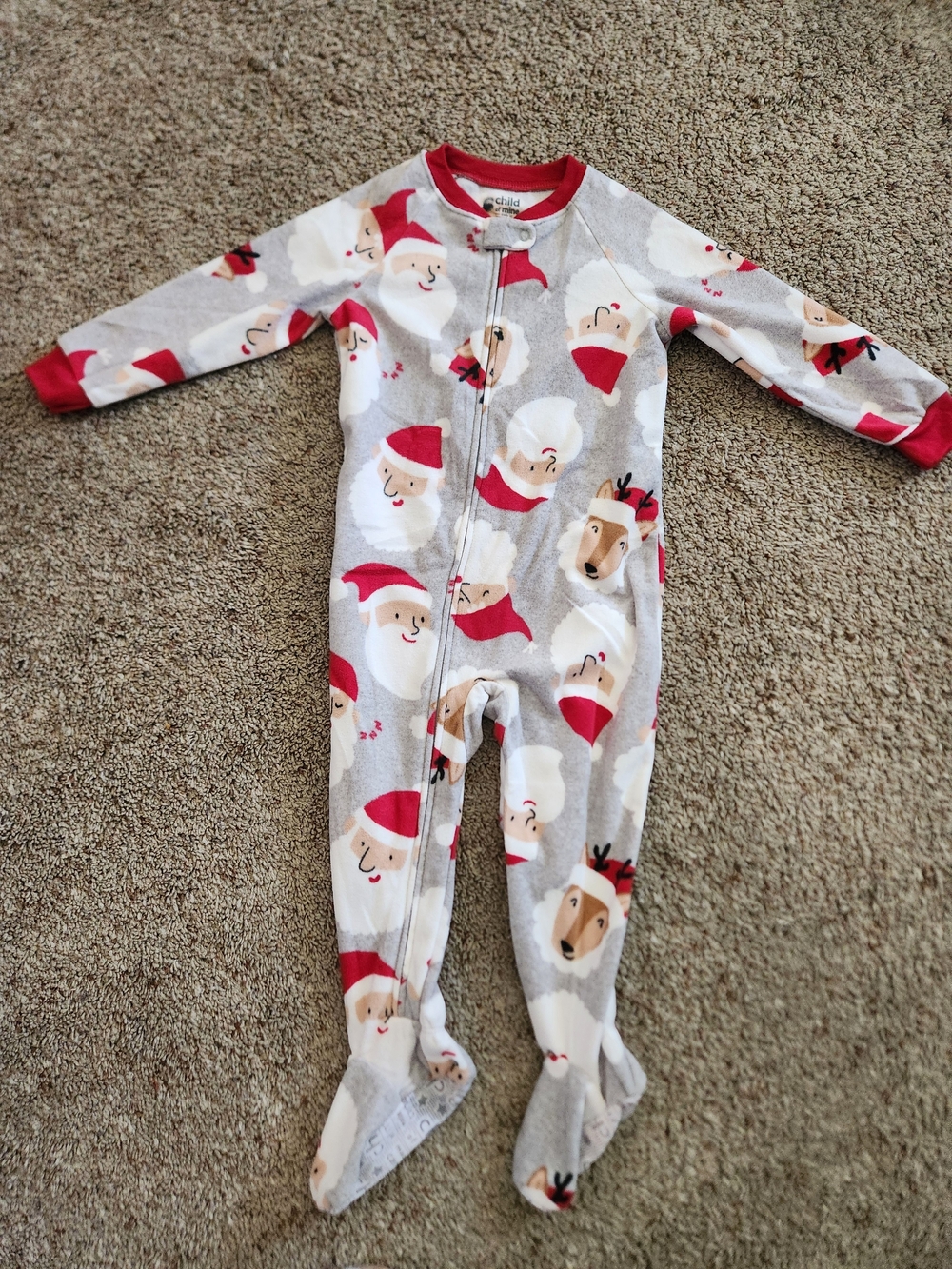 Carter's Gray & Red Santa Reindeer Footed Pajamas Size 2T